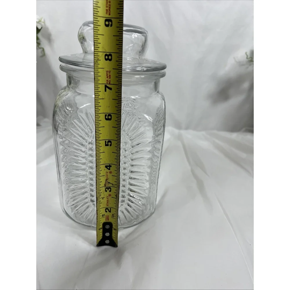 Anchor Hocking Press‎ Glass Sunflower Jar With Lid Starburt Vintage